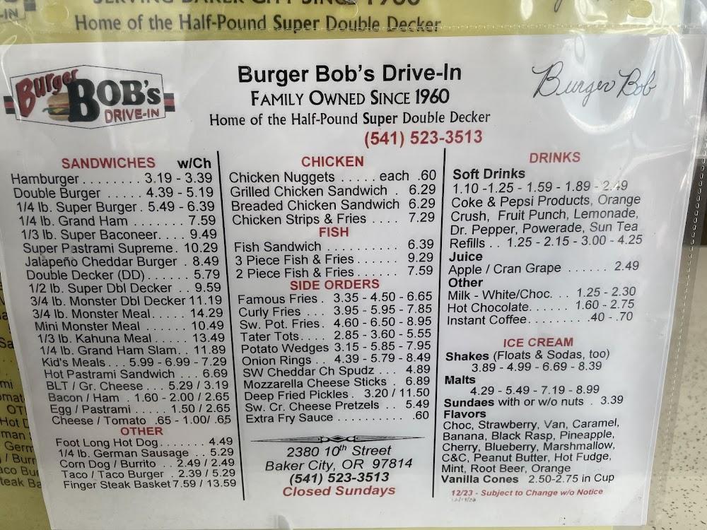 Burger Bob's Drive-In Menu image 3